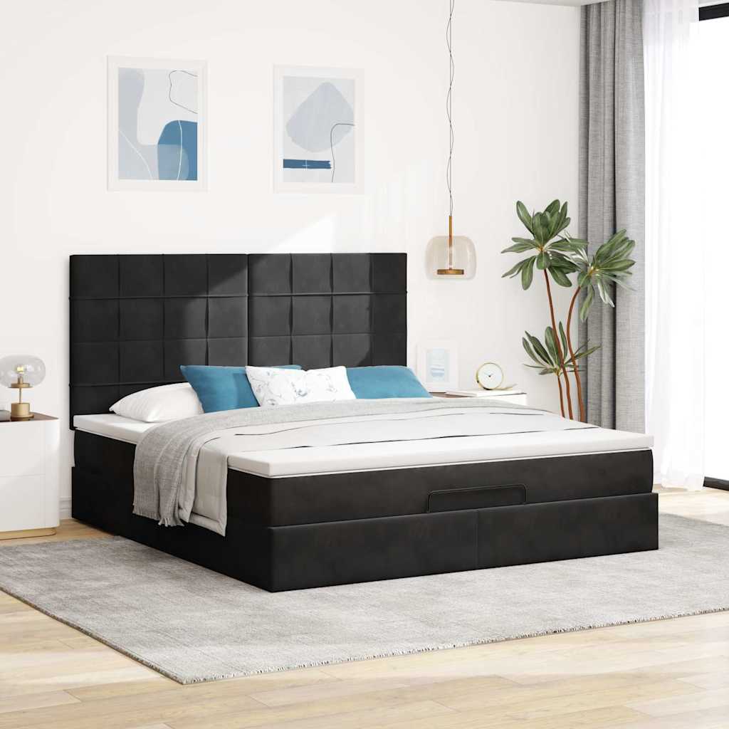 Ottoman sengeramme med madrasser svart 160x200cm fløyel