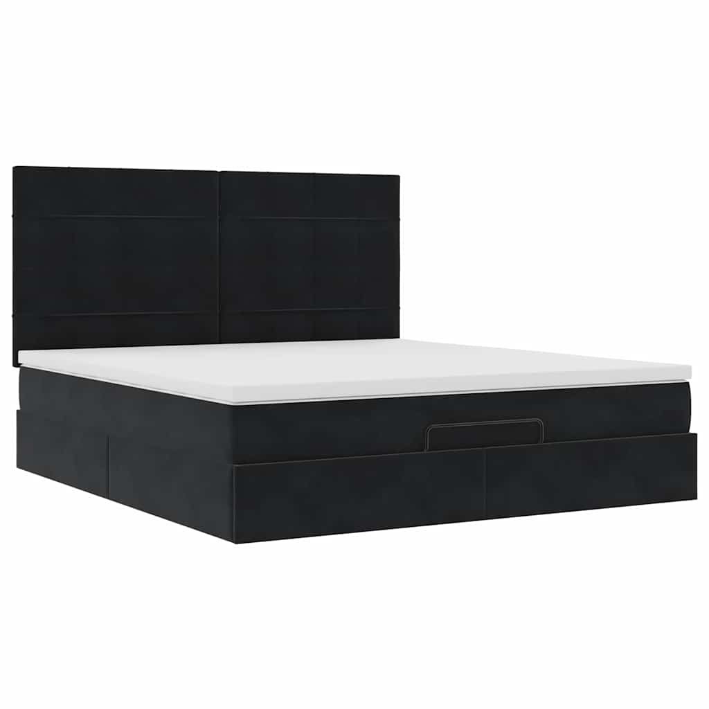 Ottoman sengeramme med madrasser svart 160x200cm fløyel