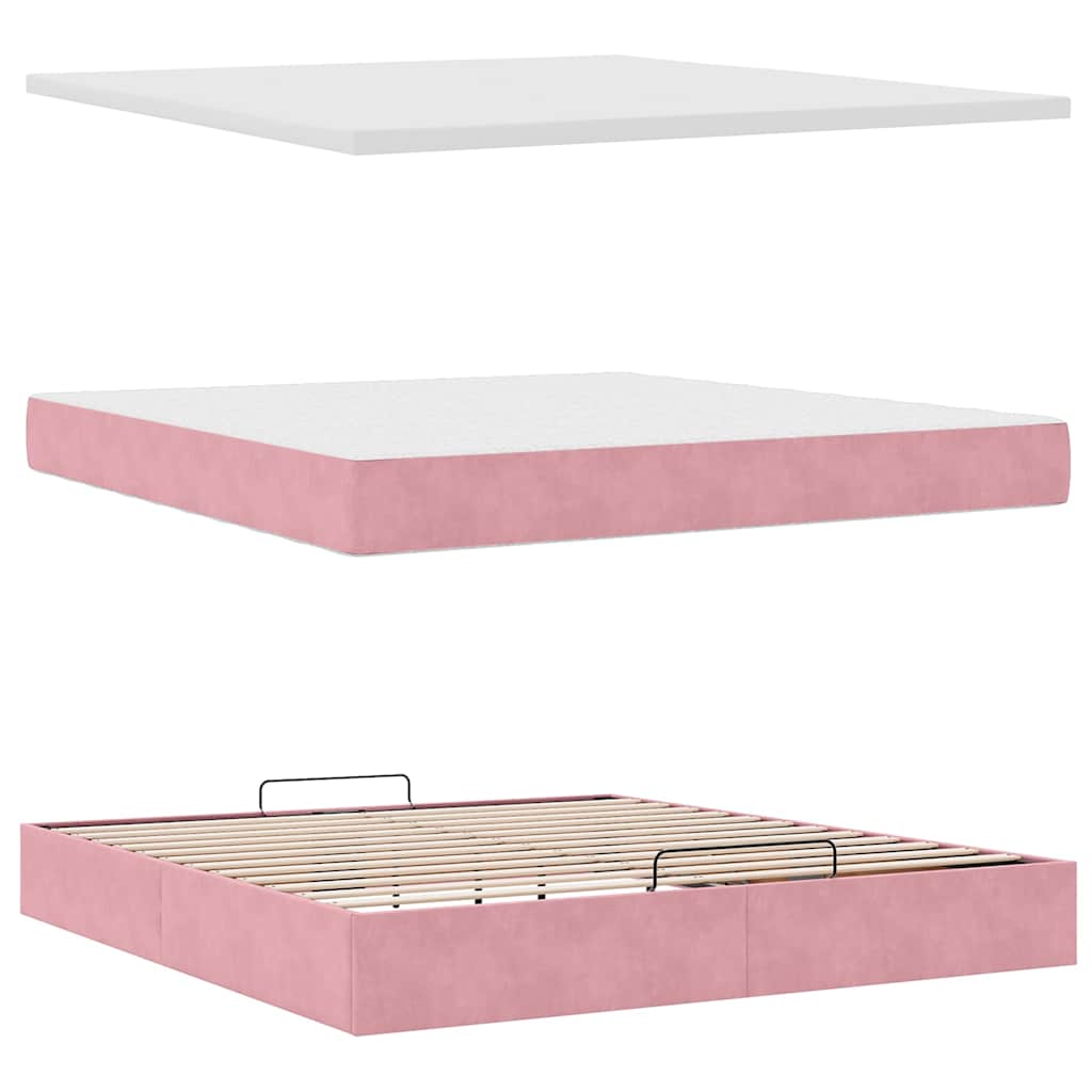 Ottoman sengeramme med madrasser rosa 160x200cm fløyel