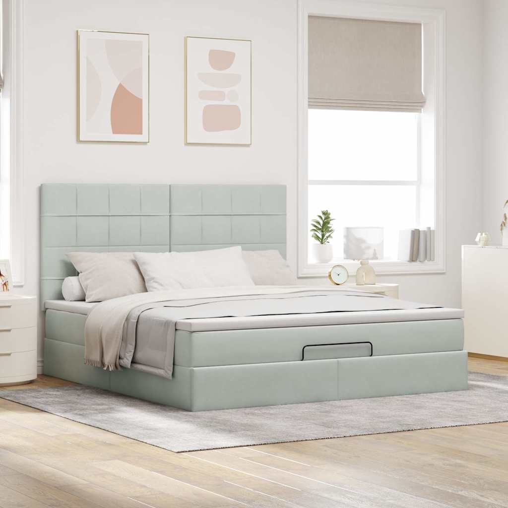 Ottoman sengeramme med madrasser lysegrå 180x200cm fløyel