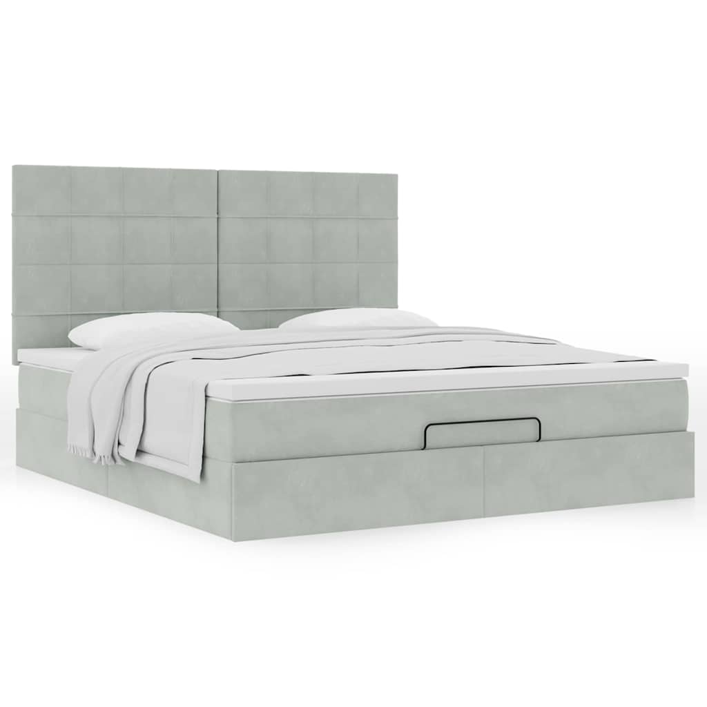 Ottoman sengeramme med madrasser lysegrå 180x200cm fløyel