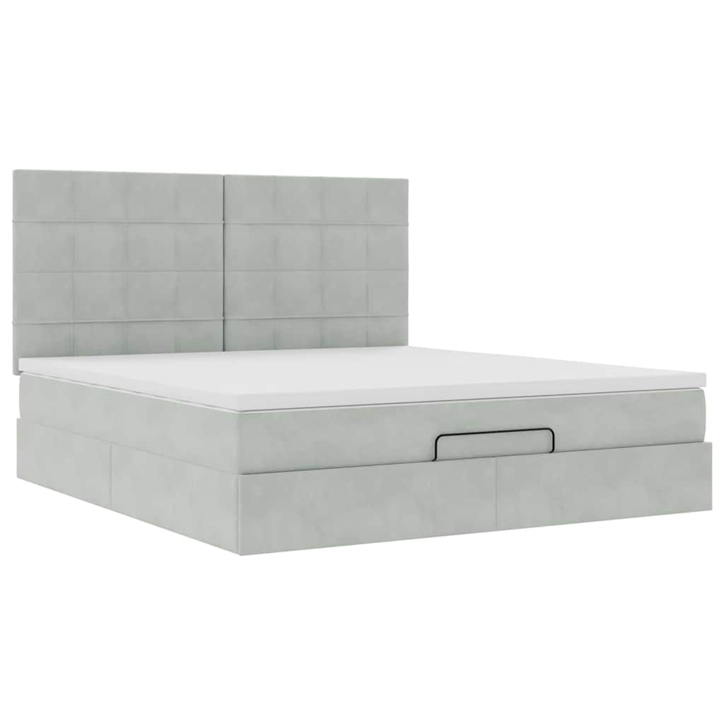 Ottoman sengeramme med madrasser lysegrå 180x200cm fløyel