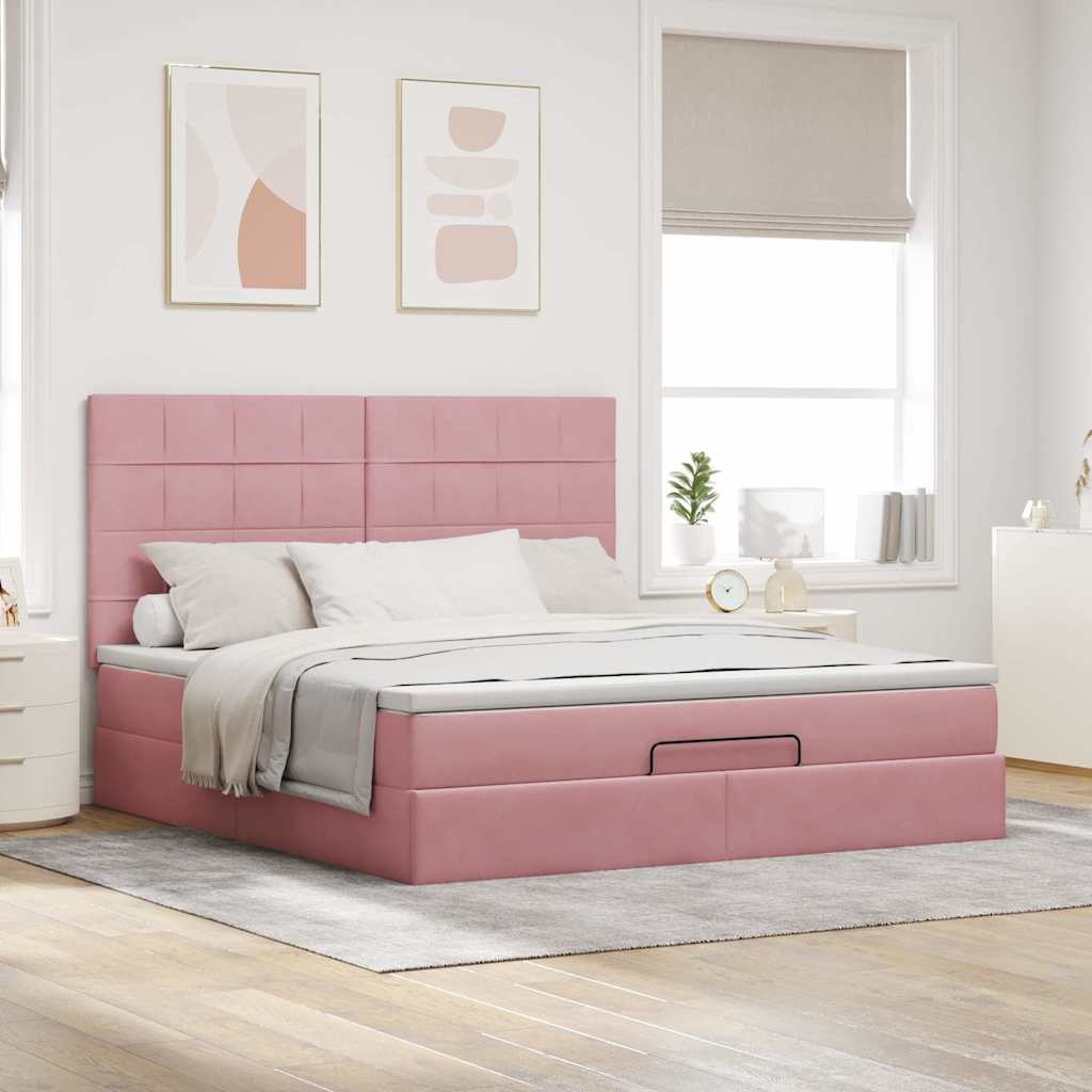 Ottoman sengeramme med madrasser rosa 180x200cm fløyel