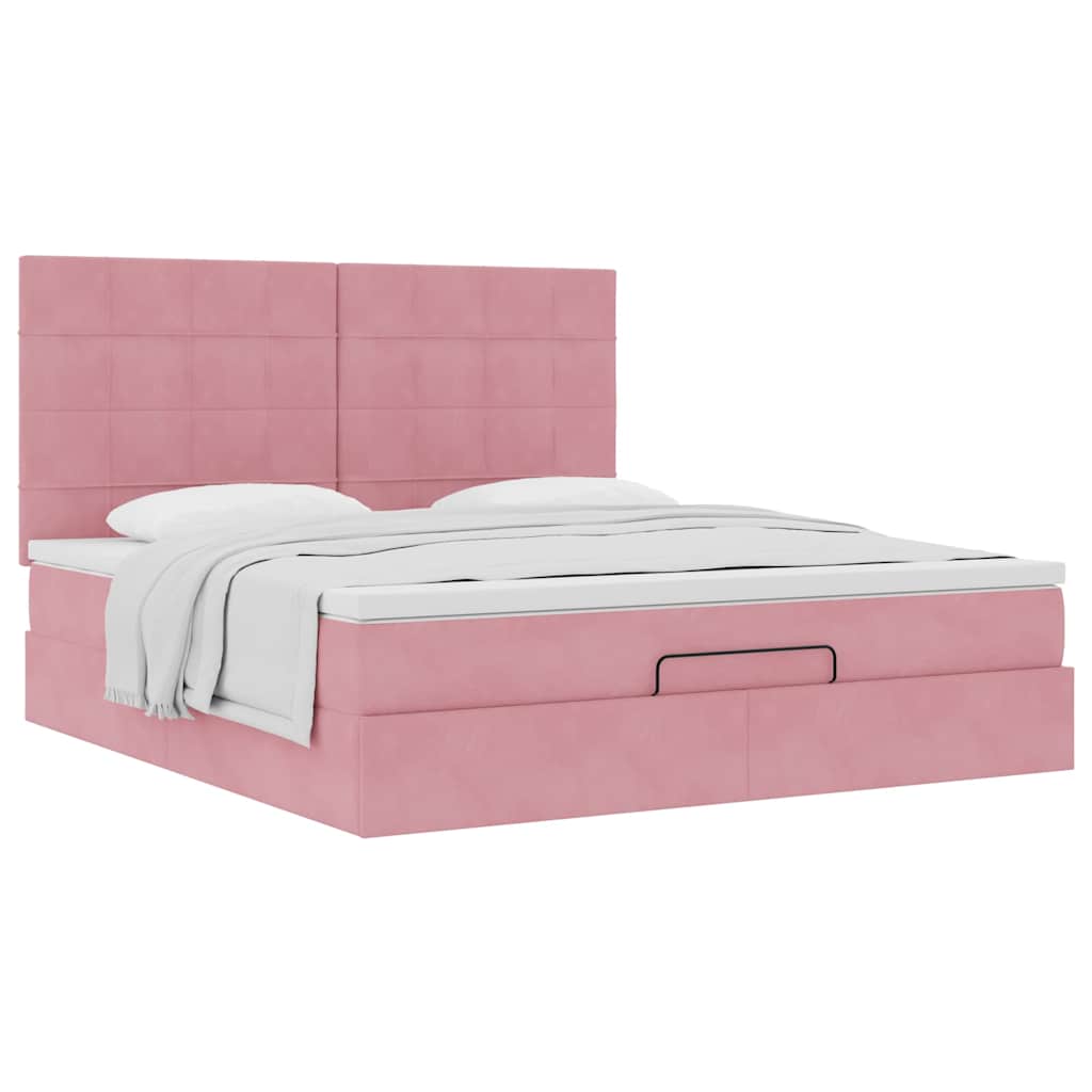 Ottoman sengeramme med madrasser rosa 180x200cm fløyel