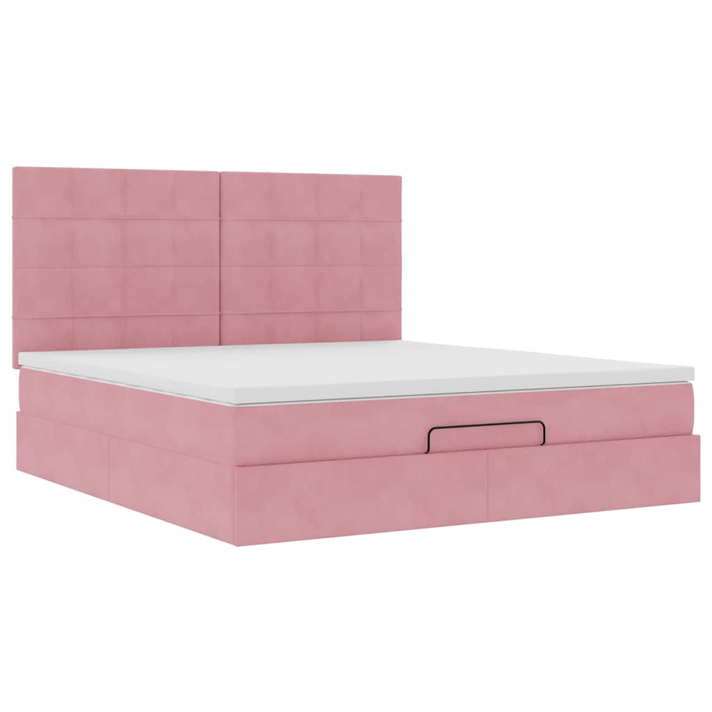 Ottoman sengeramme med madrasser rosa 180x200cm fløyel