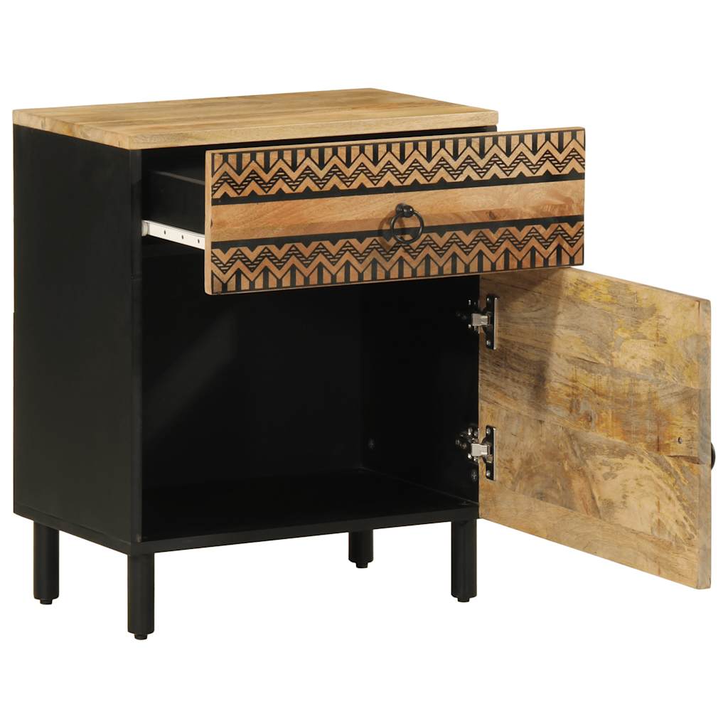 Nattbord svart 50x33x60 cm grovt heltre mangotre