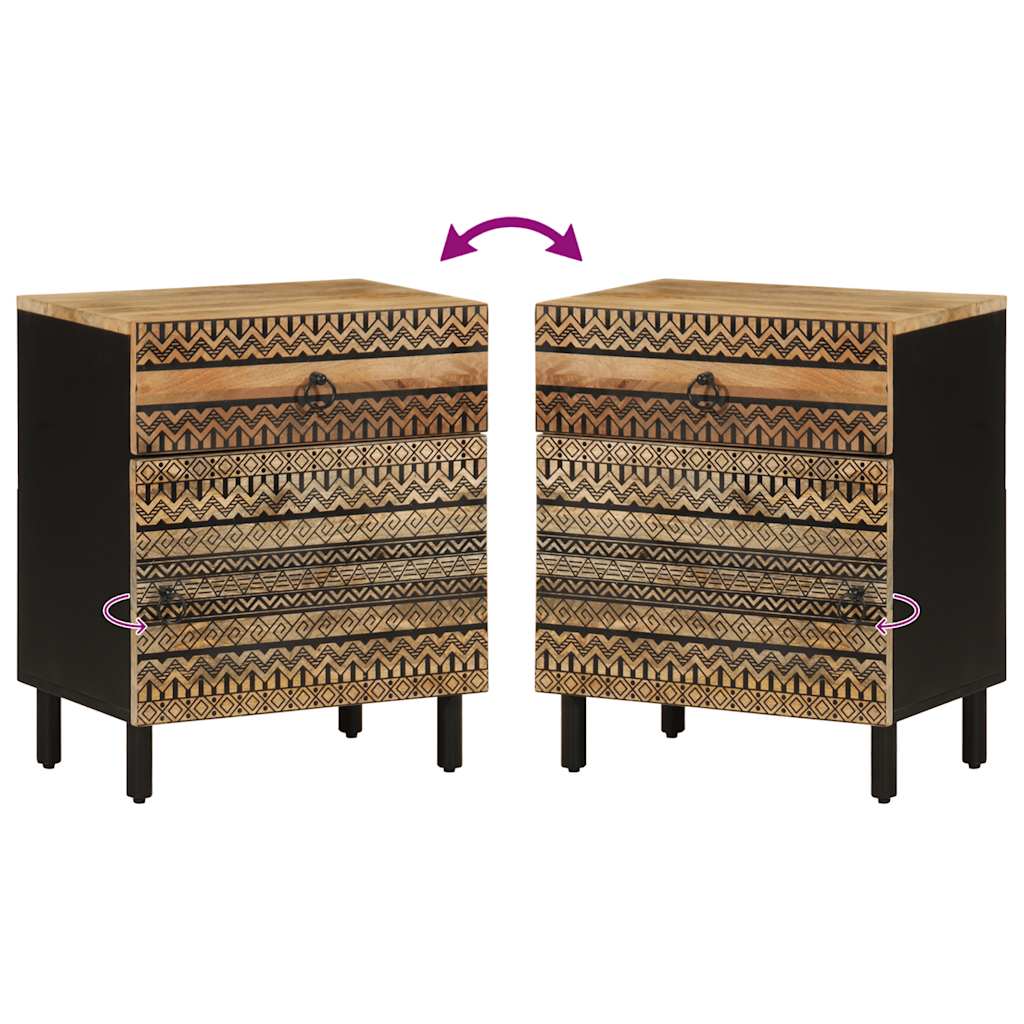 Nattbord svart 50x33x60 cm grovt heltre mangotre