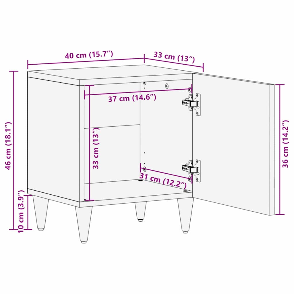 Nattbordskap honningbrun 40 x 33 x 46 cm heltre mango