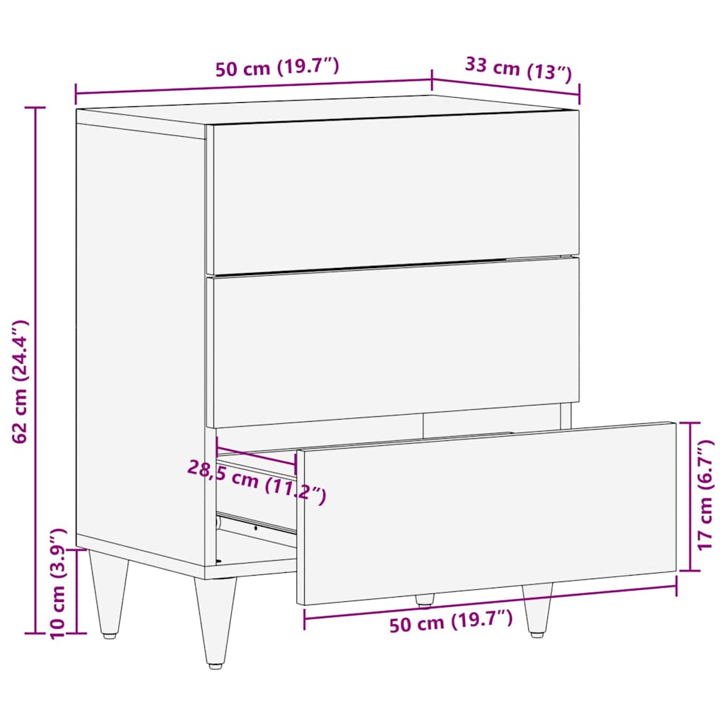 Nattbordskap med skuff honningbrun 50 x 33 x 62 cm heltre mango