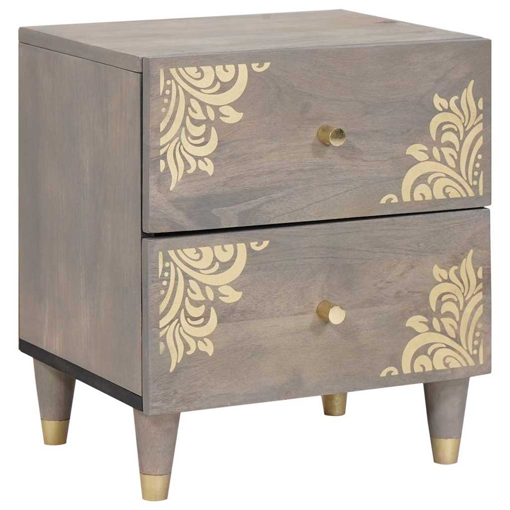 Nattbordskap med skuff 2 pcs Grå 40 x 33 x 46 cm heltre mango