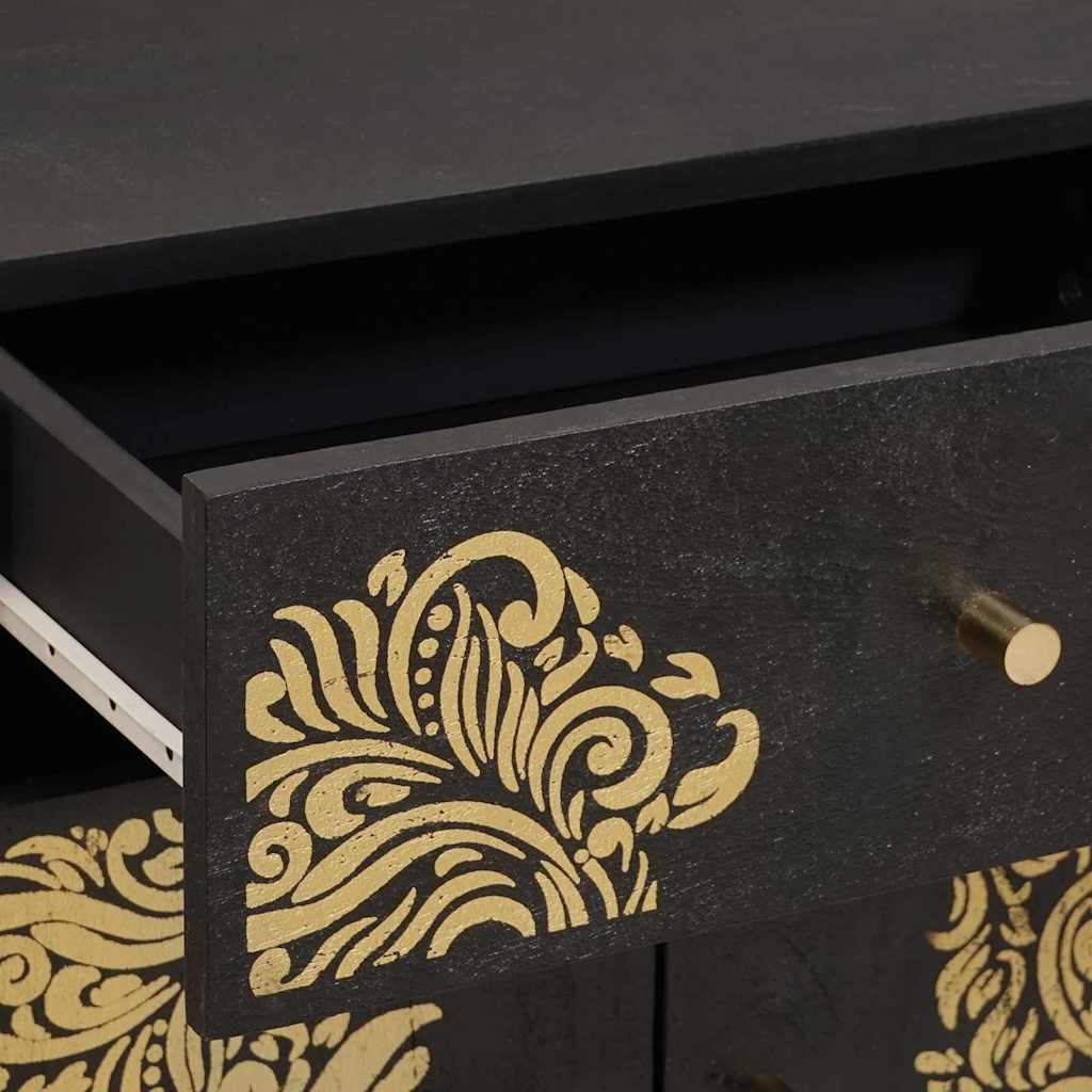 Nattbord med dør Svart 50 x 33 x 60 cm Massiv mango tre