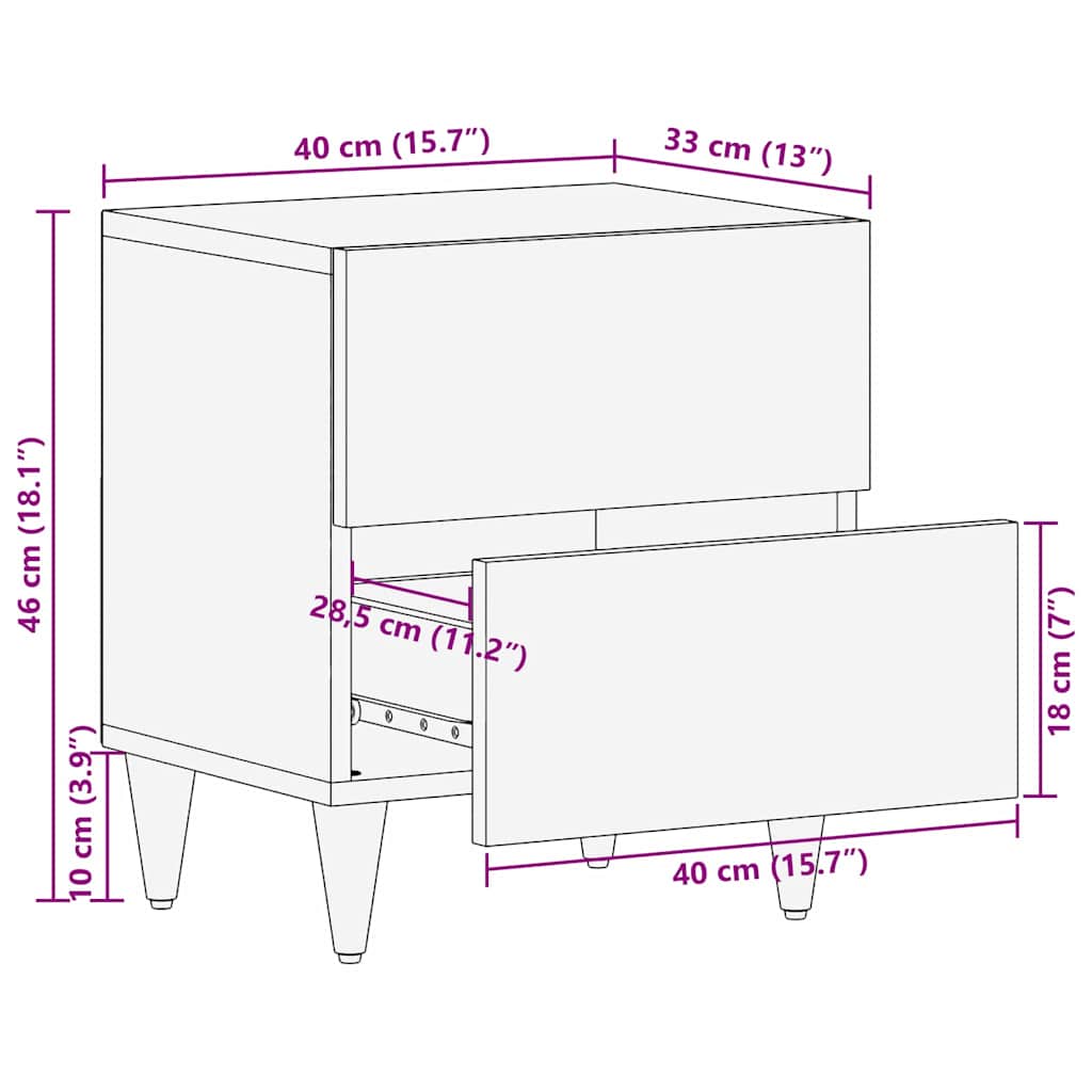 Nattbord 40 x 33.5 x 46 cm Solid mango tre og konstruert tre