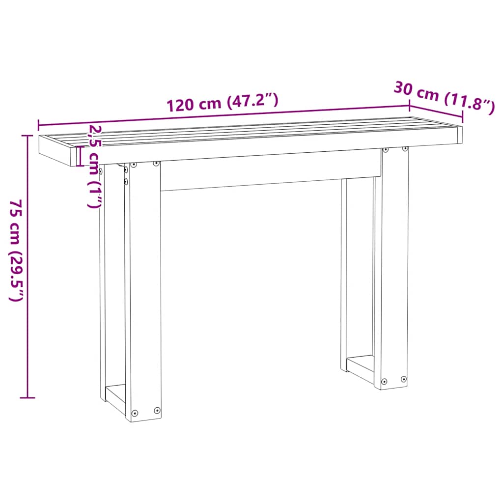 Konsollbord NOAIN U-formede ben 120x30x75 cm heltre furu