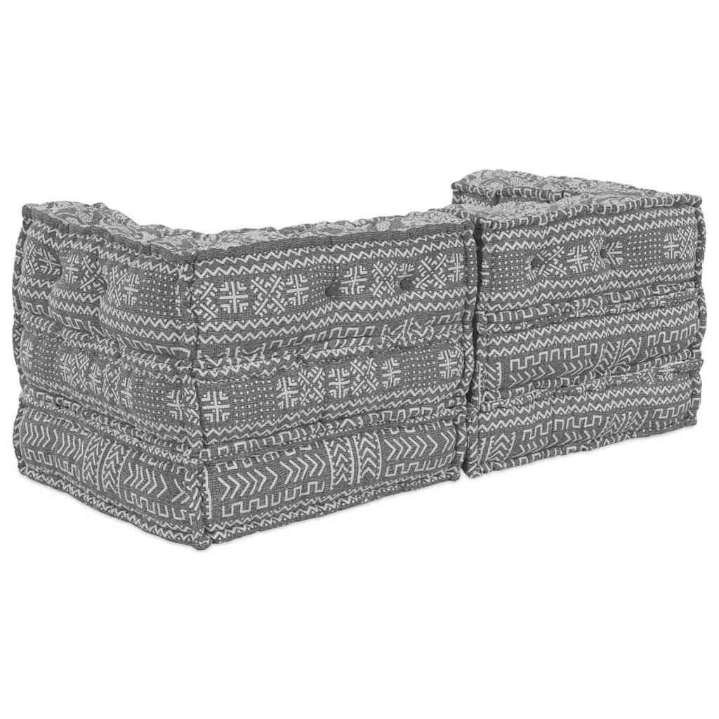 2-seters modulær pouffe-sofa i lysegrått stoff