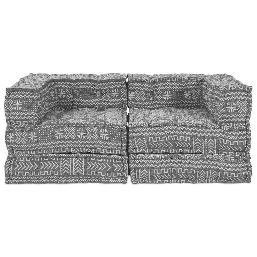 2-seters modulær pouffe-sofa i lysegrått stoff