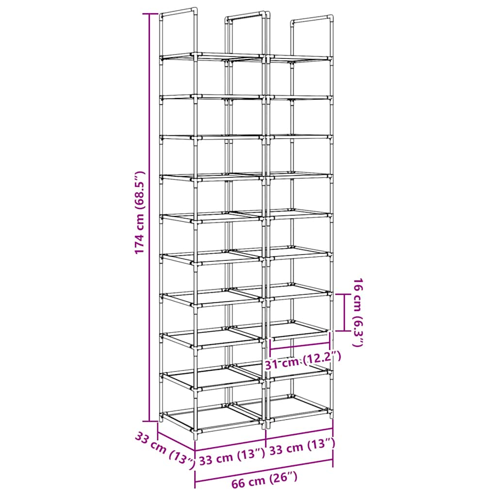 Skohyller 2 stk 10-lags svart 33x33x174 cm ikke-vevd stoff