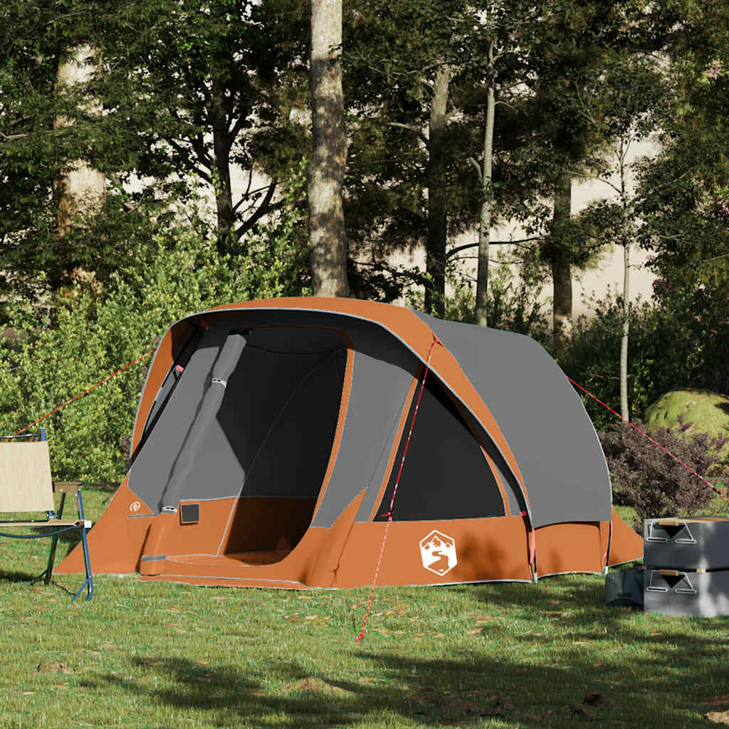 Campingtelt 4 personer grå og oransje vanntett