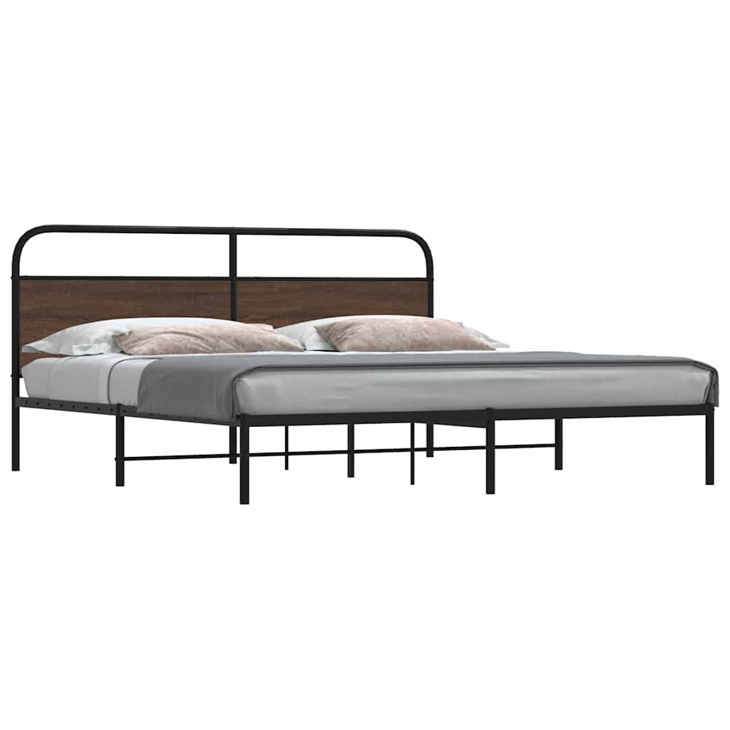 Sengeramme i metall uten madrass brun eik 180x200 cm