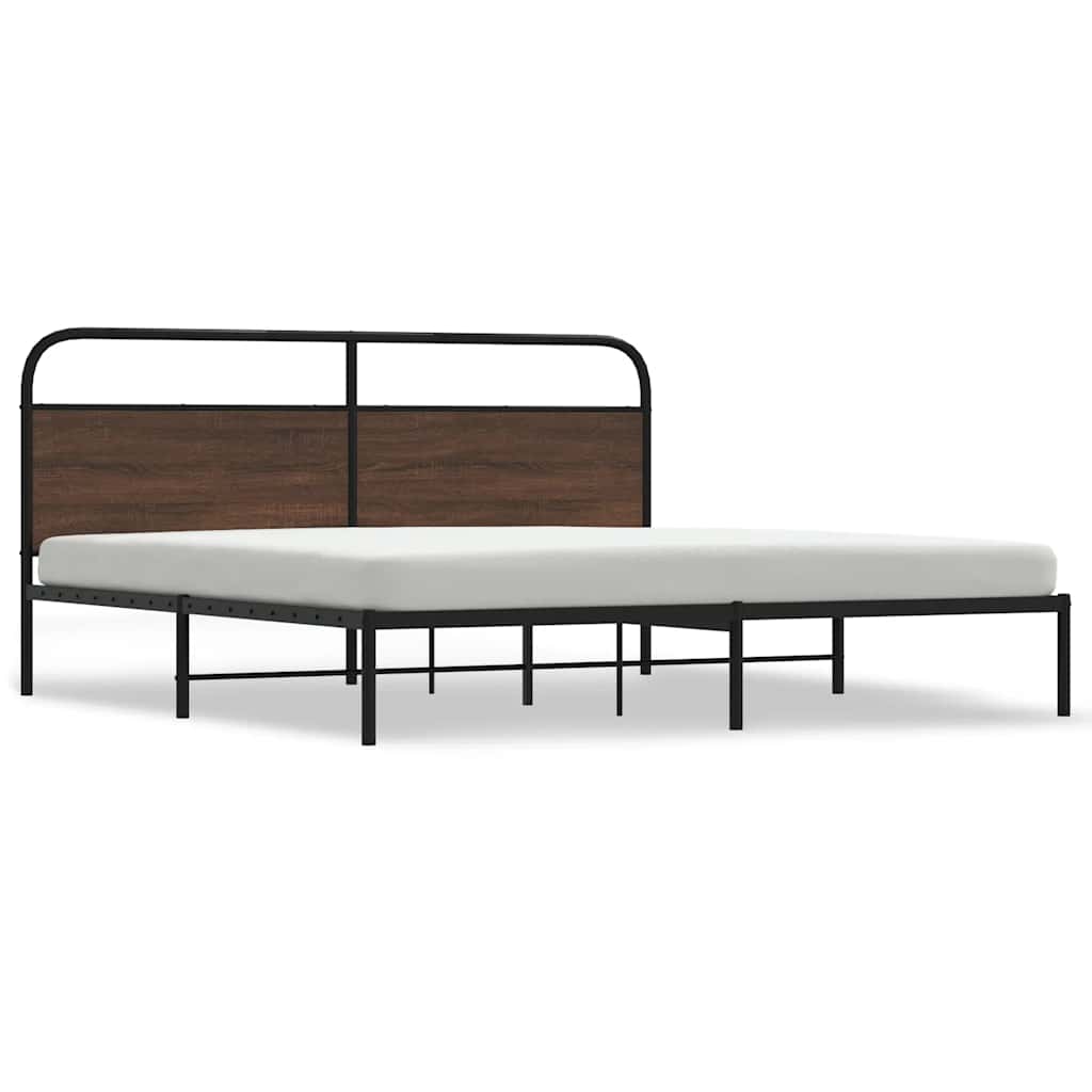 Sengeramme i metall uten madrass brun eik 183x213 cm