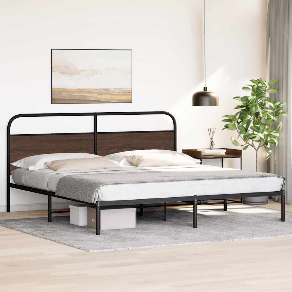 Sengeramme i metall uten madrass brun eik 183x213 cm