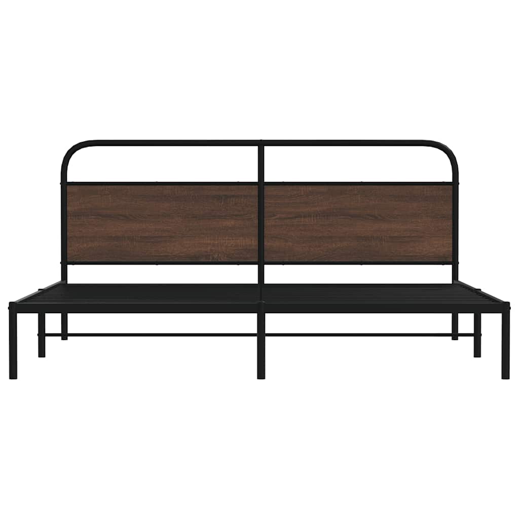 Sengeramme i metall uten madrass brun eik 183x213 cm