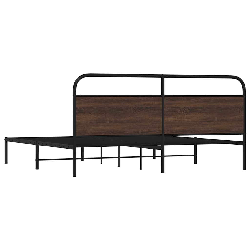 Sengeramme i metall uten madrass brun eik 183x213 cm