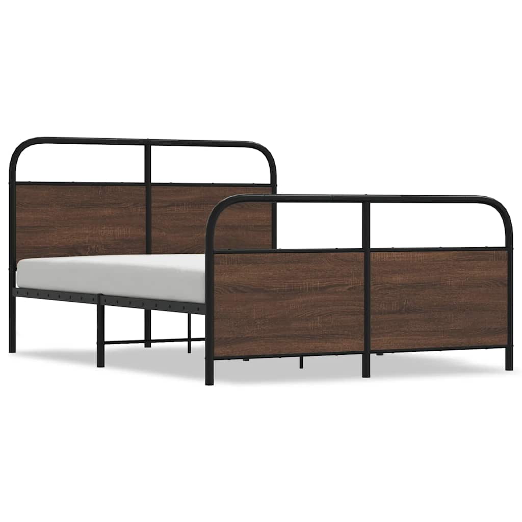 Sengeramme i metall uten madrass brun eik 137x190 cm