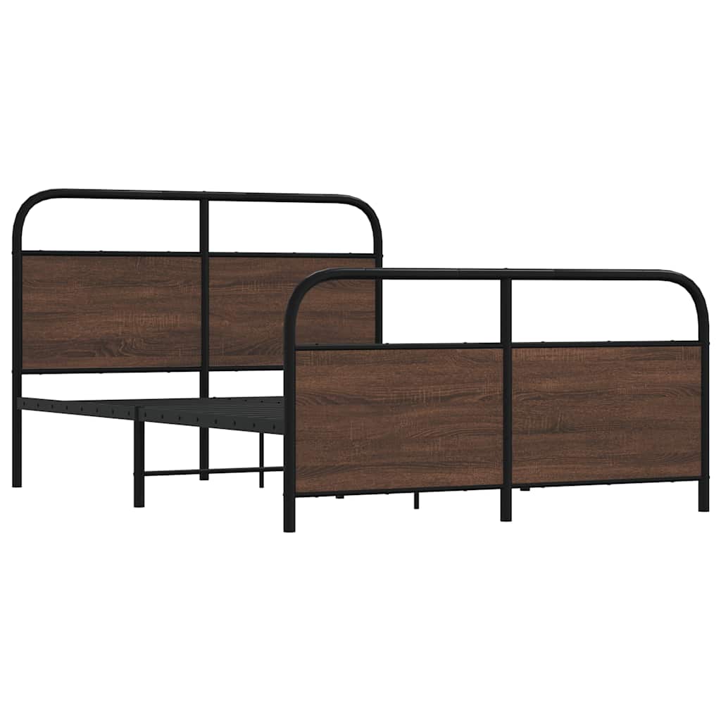 Sengeramme i metall uten madrass brun eik 137x190 cm