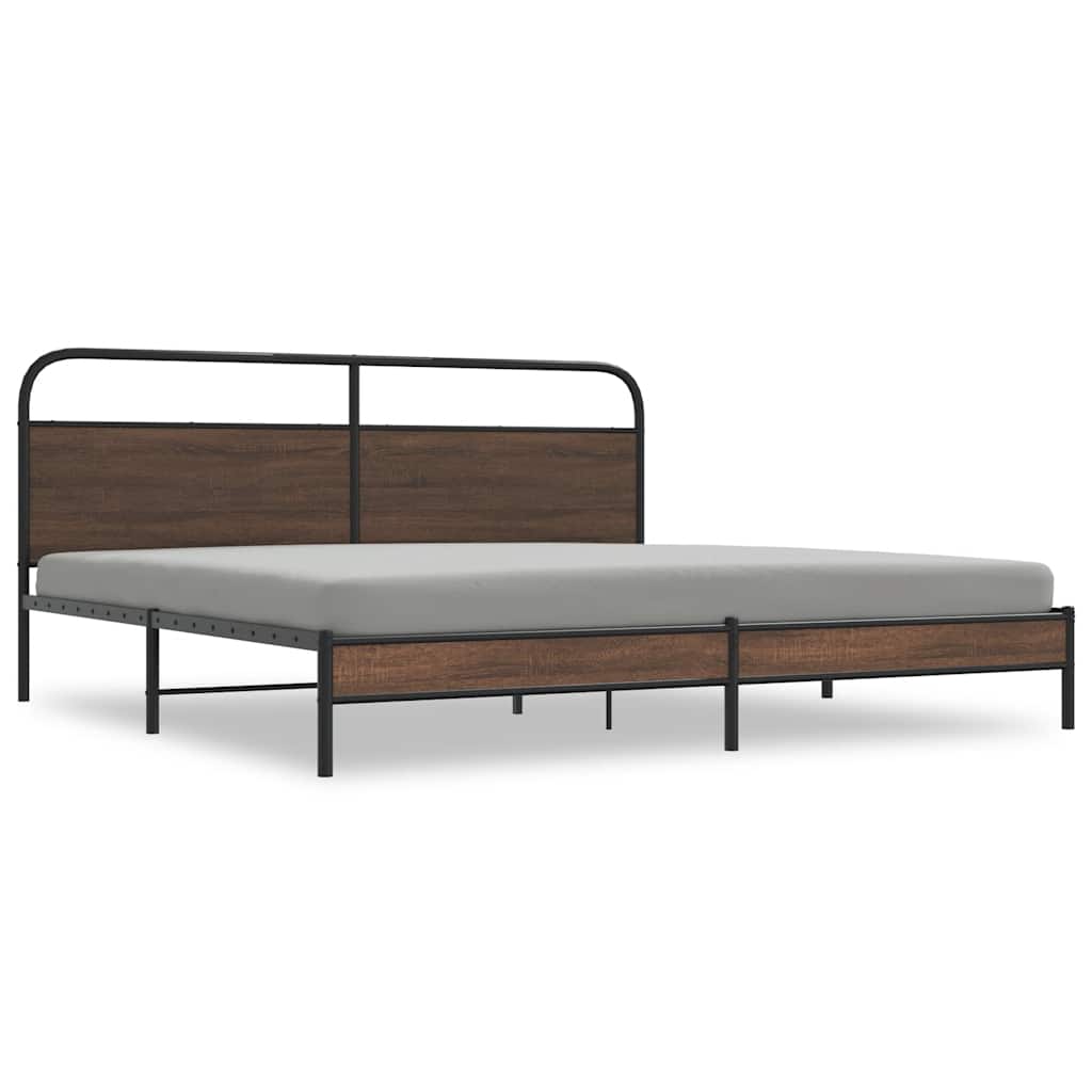 Sengeramme i metall uten madrass brun eik 180x200 cm