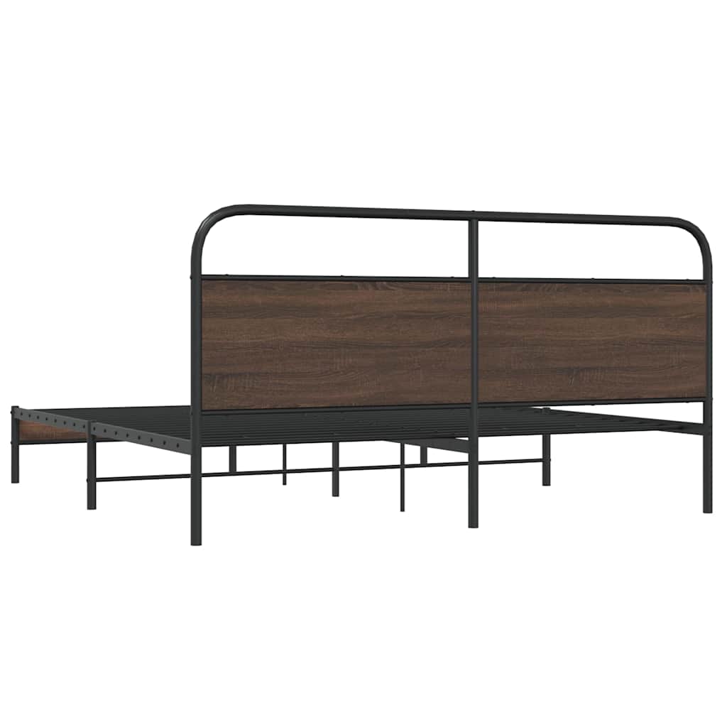 Sengeramme i metall uten madrass brun eik 180x200 cm