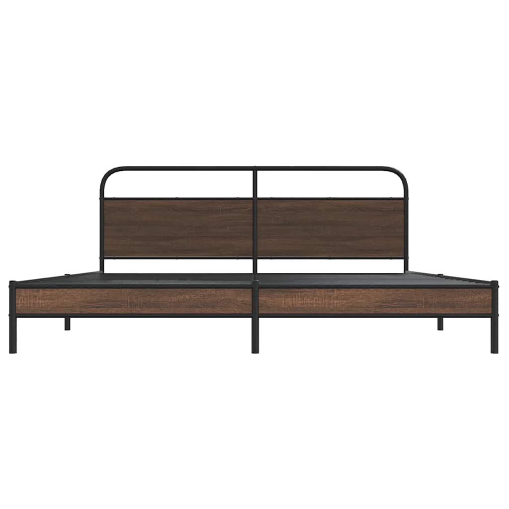 Sengeramme i metall uten madrass brun eik 193x203 cm