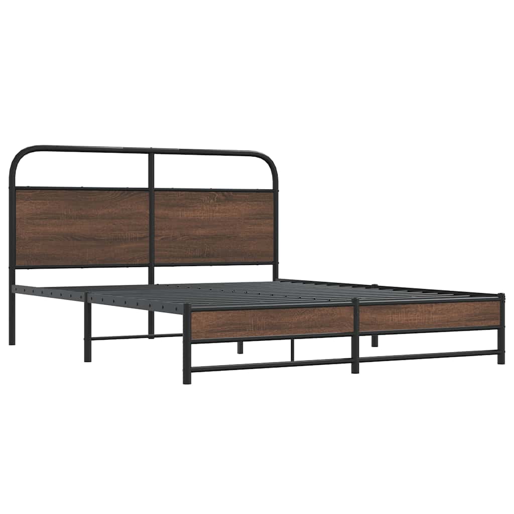 Sengeramme i metall uten madrass brun eik 160x200 cm