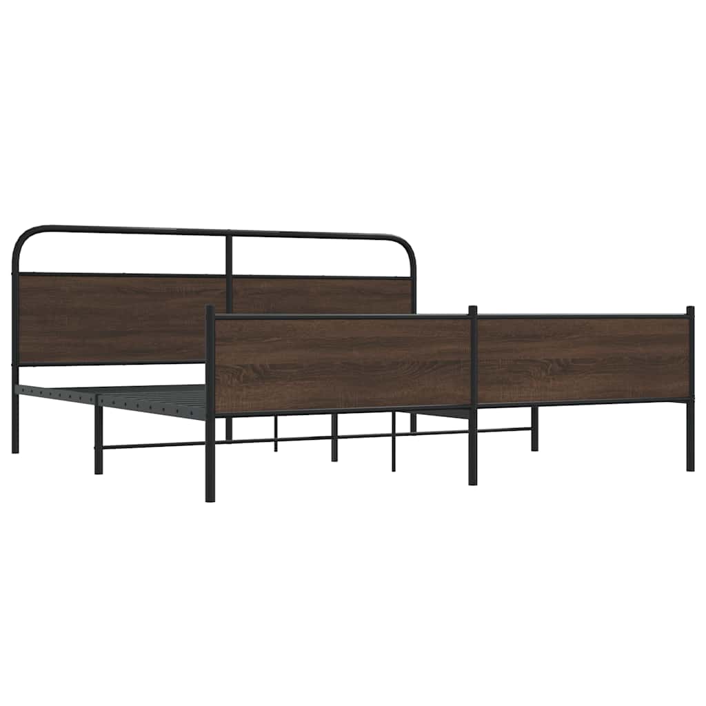 Sengeramme i metall uten madrass brun eik 183x213 cm