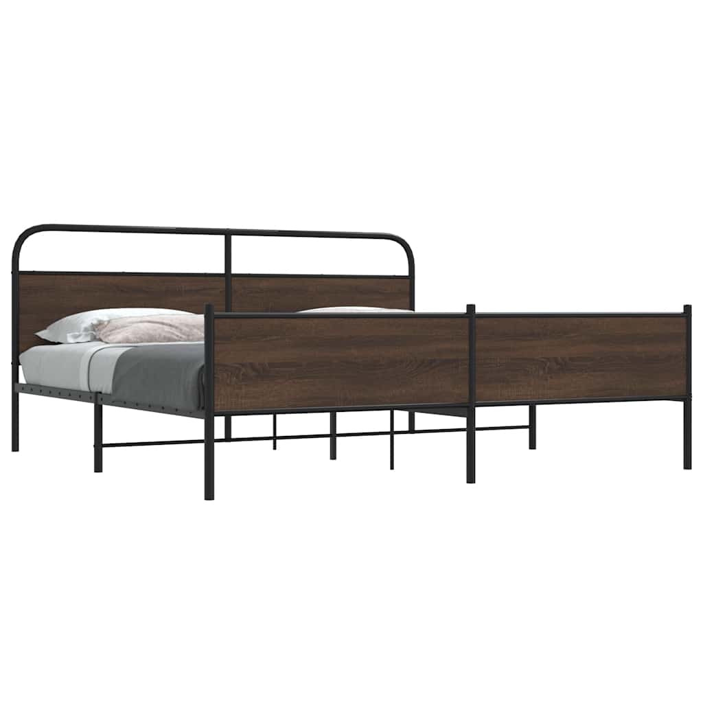 Sengeramme i metall uten madrass brun eik 183x213 cm