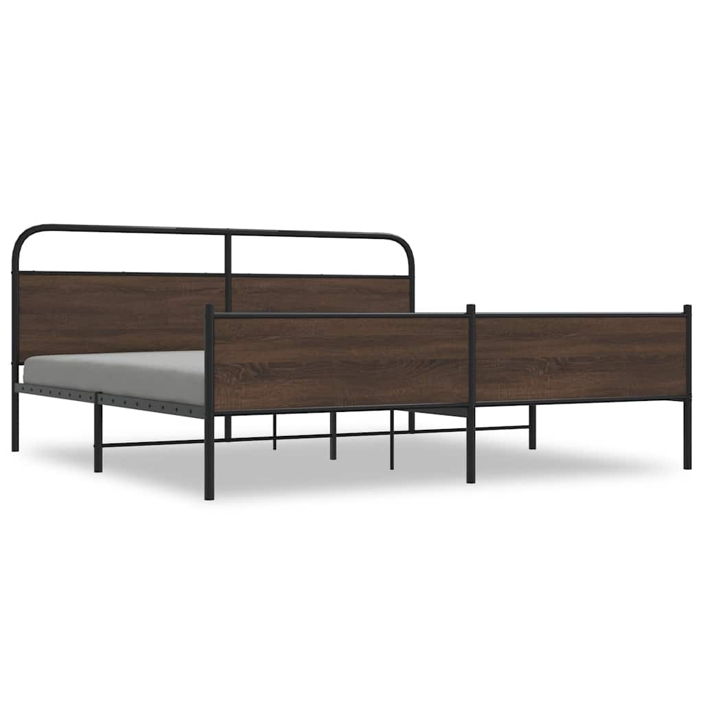 Sengeramme i metall uten madrass brun eik 193x203 cm