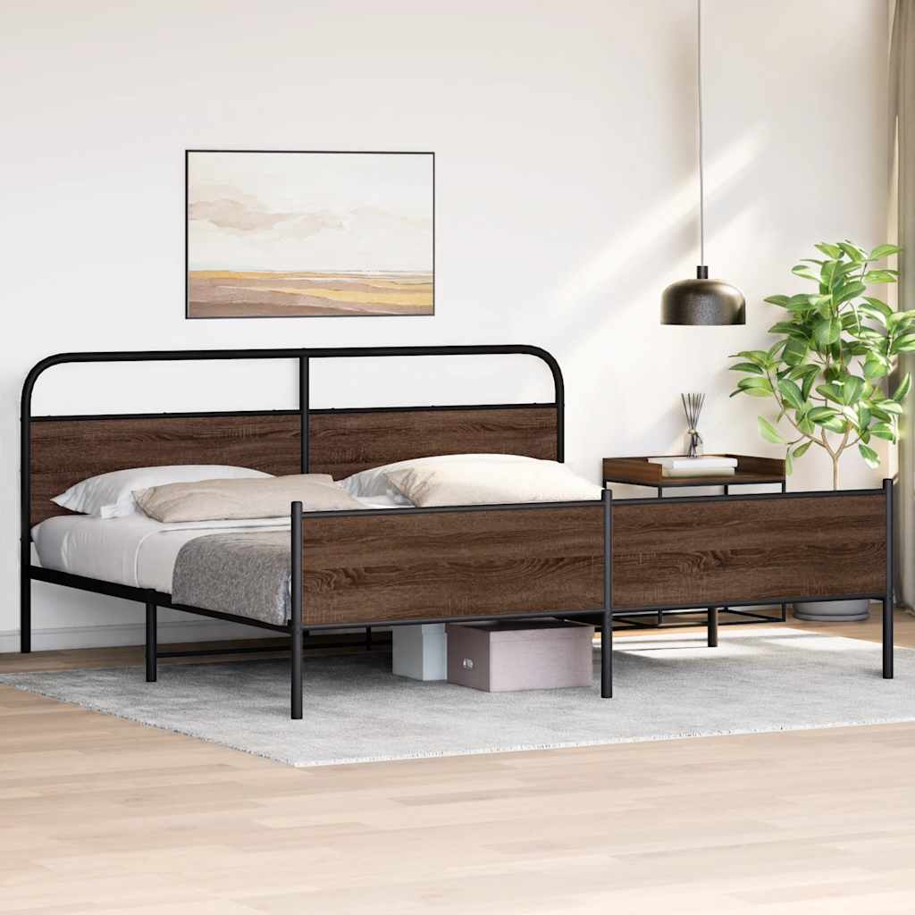 Sengeramme i metall uten madrass brun eik 193x203 cm