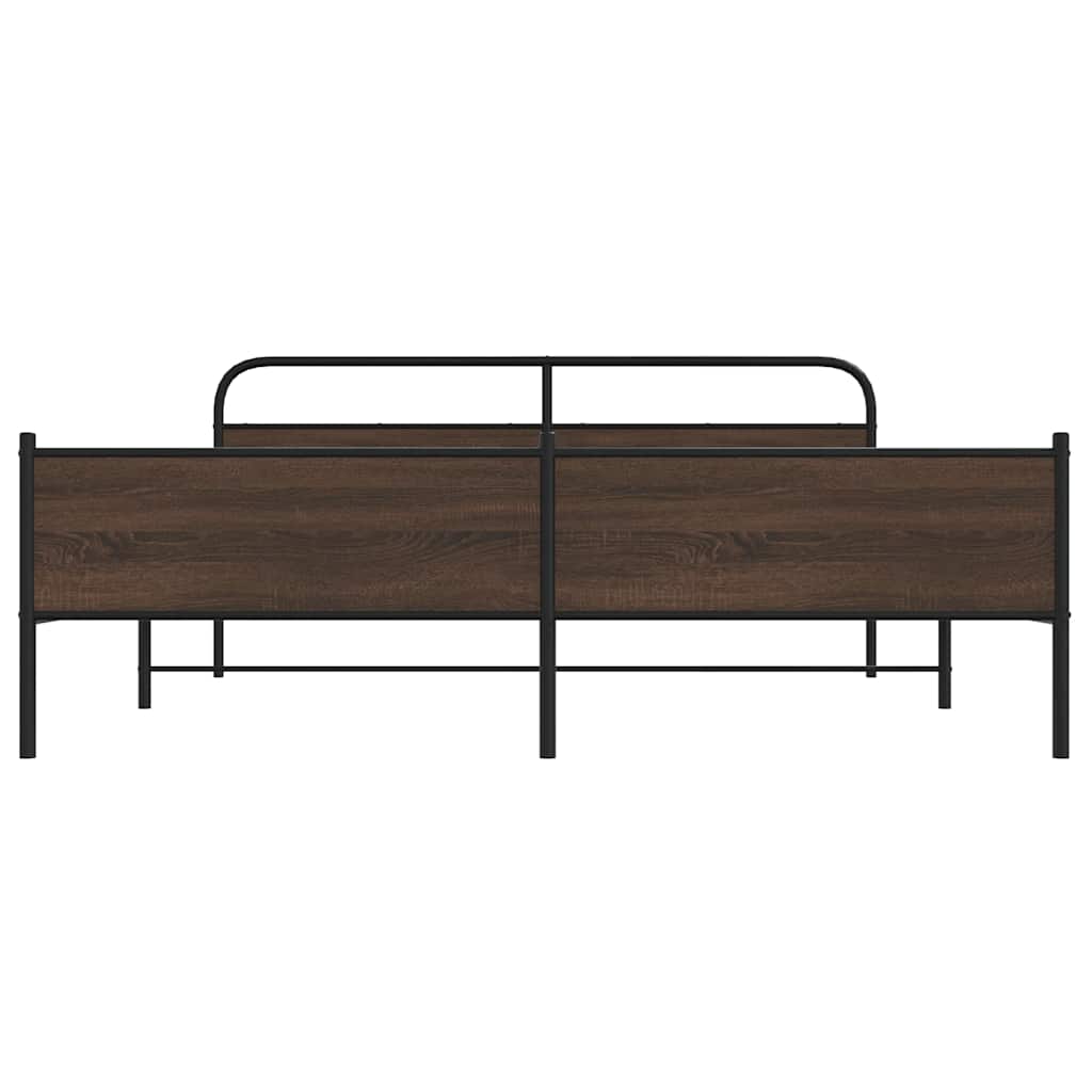 Sengeramme i metall uten madrass brun eik 193x203 cm