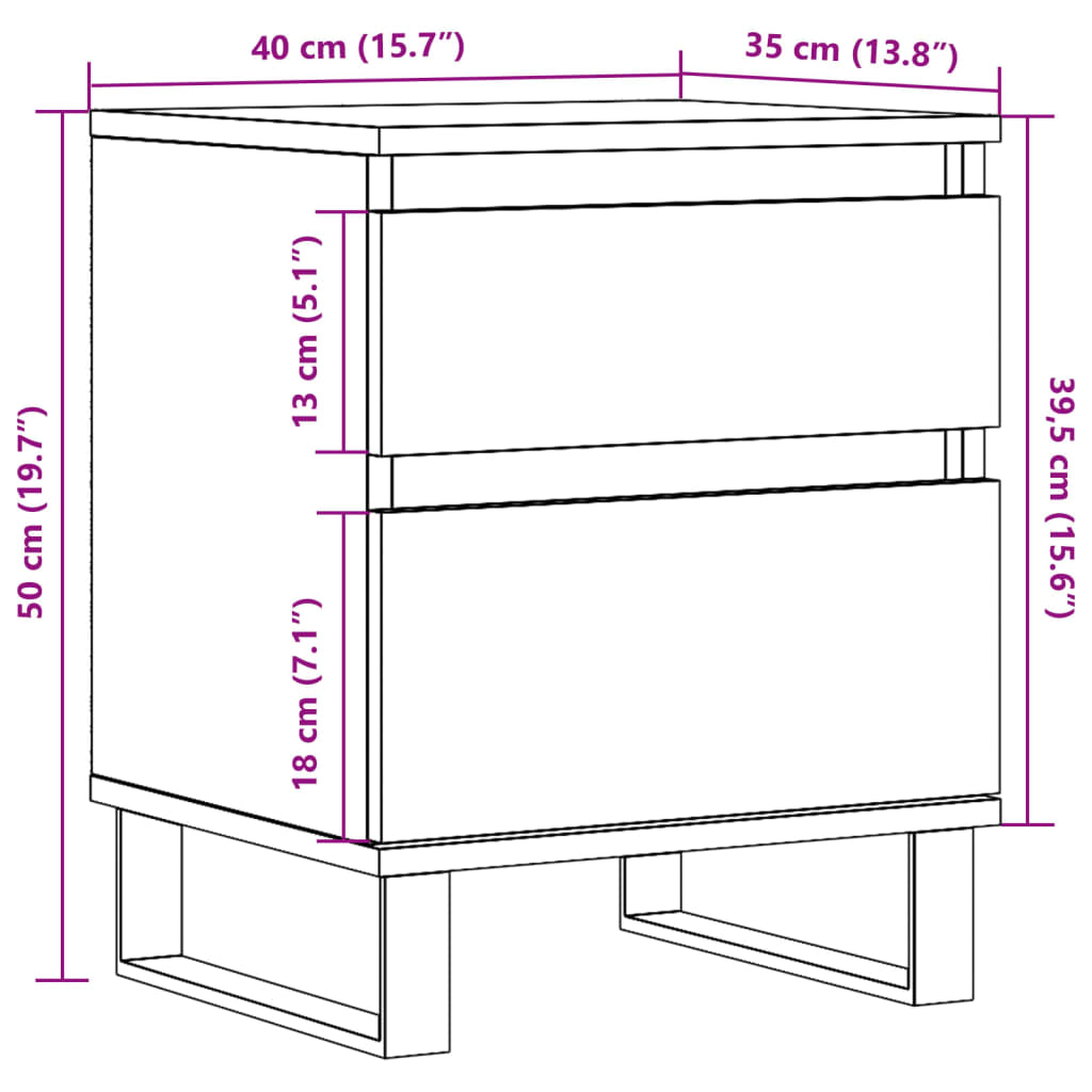 Nattbord artisan eik 40x35x50 cm konstruert tre