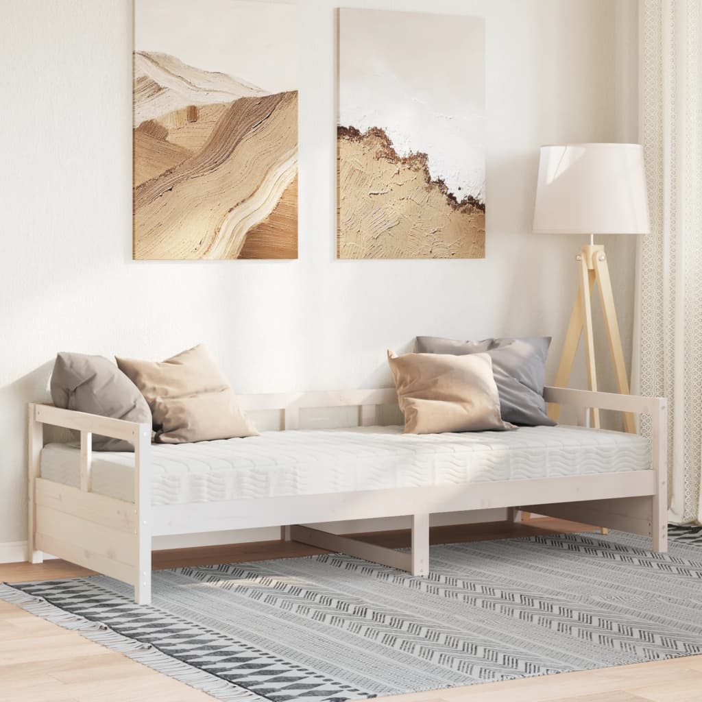 Dagseng med madrass hvit 90x200 cm heltre furu