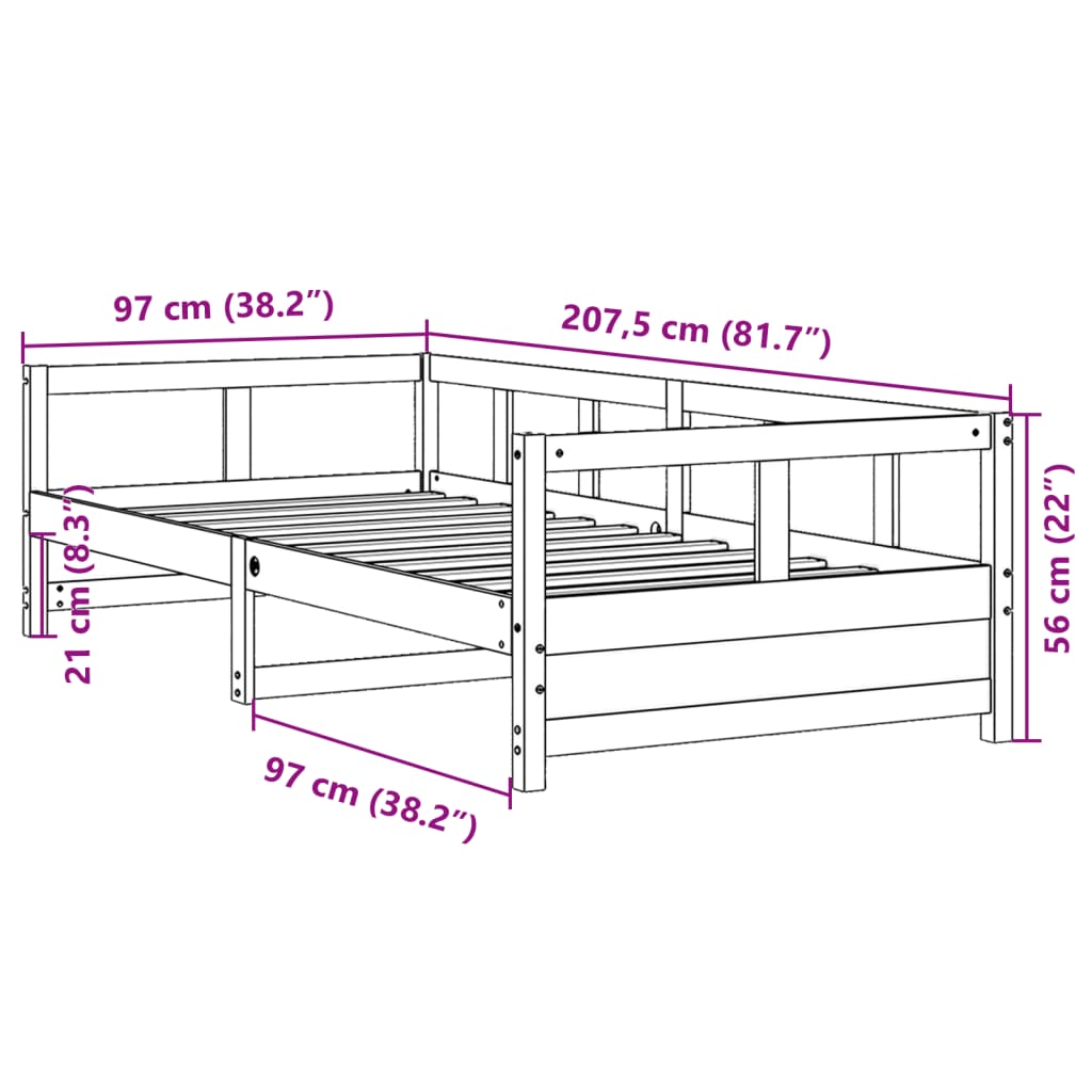 Dagseng med madrass voksbrun 90x200 cm heltre furu
