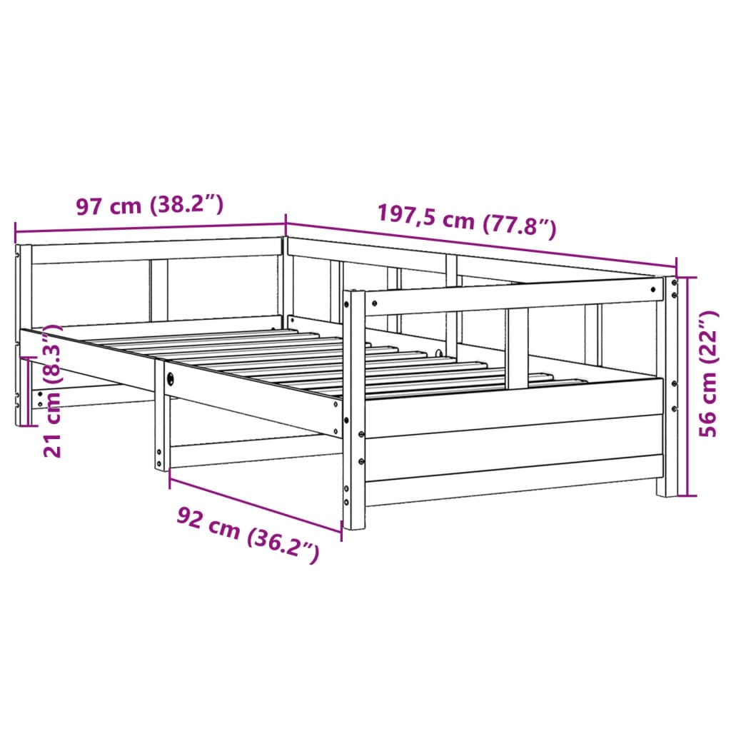 Dagseng med madrass voksbrun 90x190 cm heltre furu