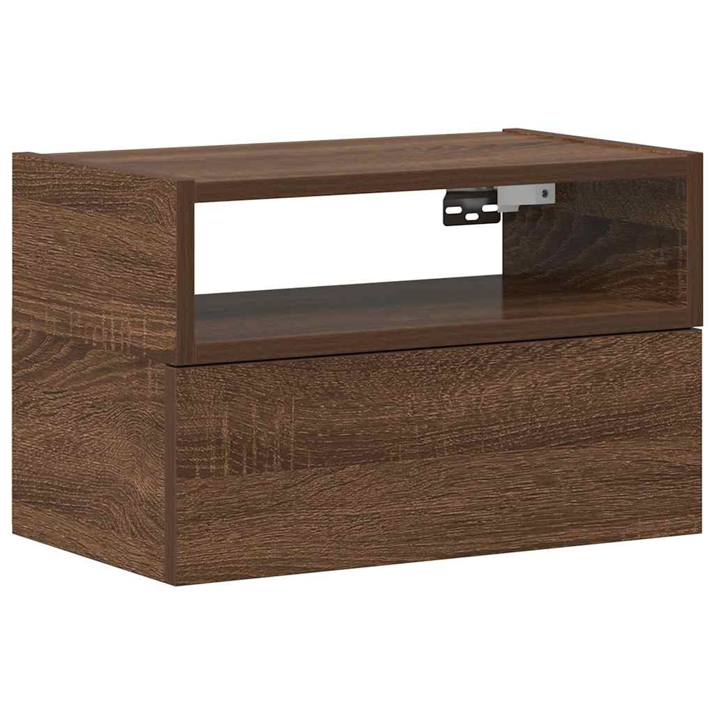 Veggmontert nattbord brun eik 45x26x28,5 cm