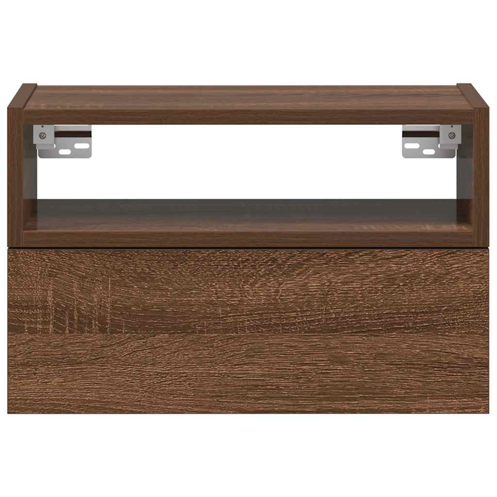 Veggmontert nattbord brun eik 45x26x28,5 cm