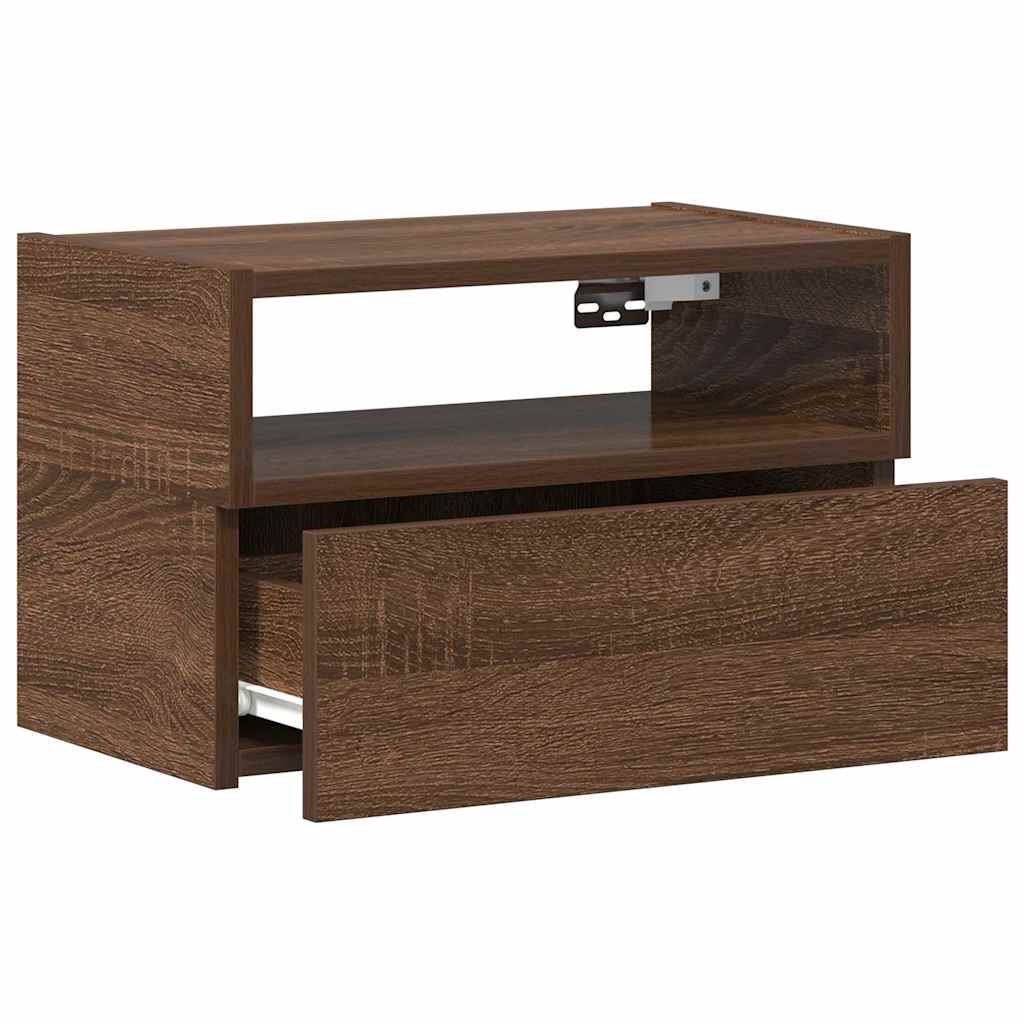 Veggmontert nattbord brun eik 45x26x28,5 cm
