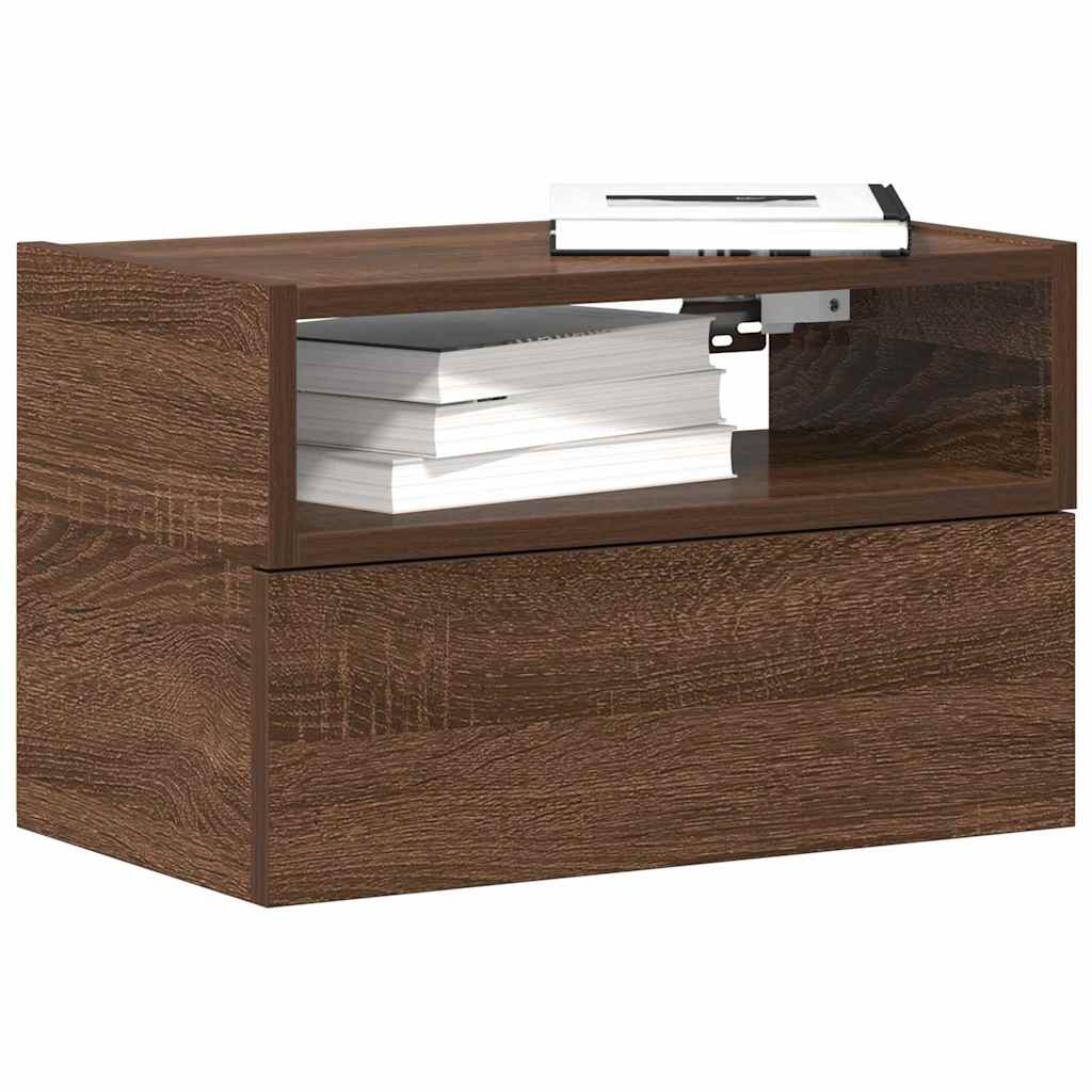Veggmontert nattbord brun eik 45x26x28,5 cm
