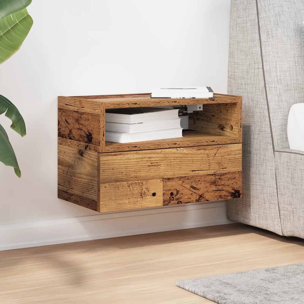 Veggmontert nattbord gammelt tre 45x26x28,5 cm