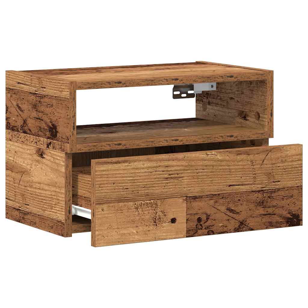 Veggmontert nattbord gammelt tre 45x26x28,5 cm