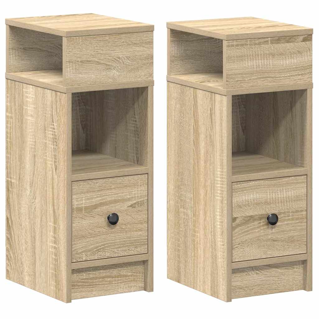 Nattbord 2 stk med skuff sonoma eik 25x31x66 cm