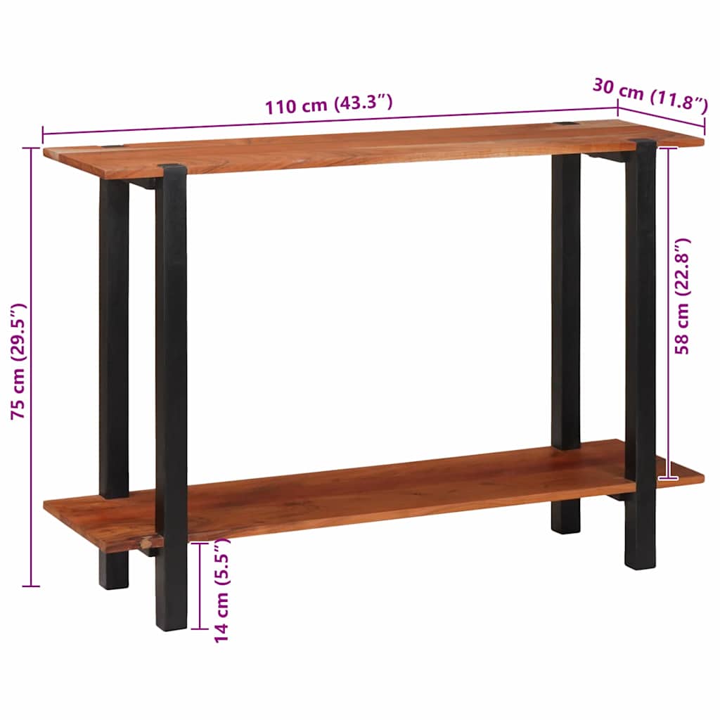 Konsollbord med hylle Brun 110 x 30 x 75 cm heltre akasie