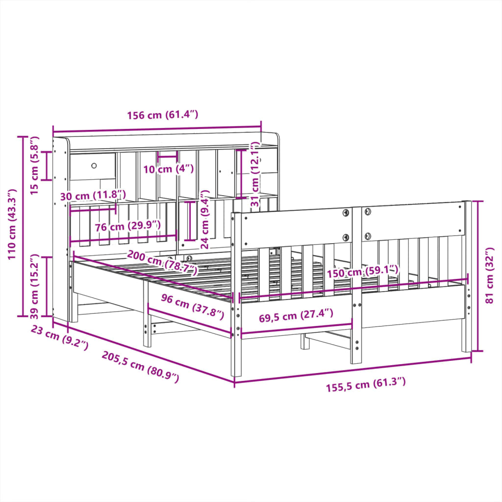 Sengeramme uten madrass 150x200 cm heltre furu